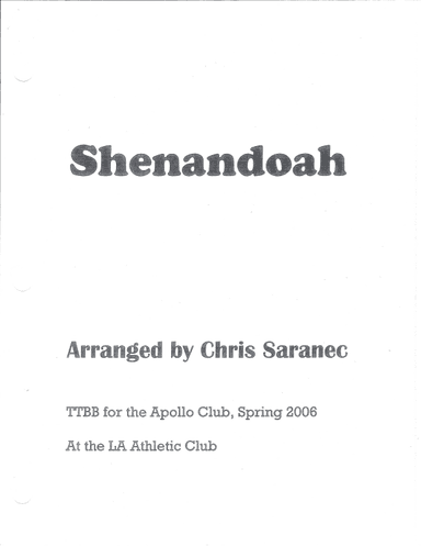 Shenandoah (arr. Chris Saranec (SACEM/ASCAP))