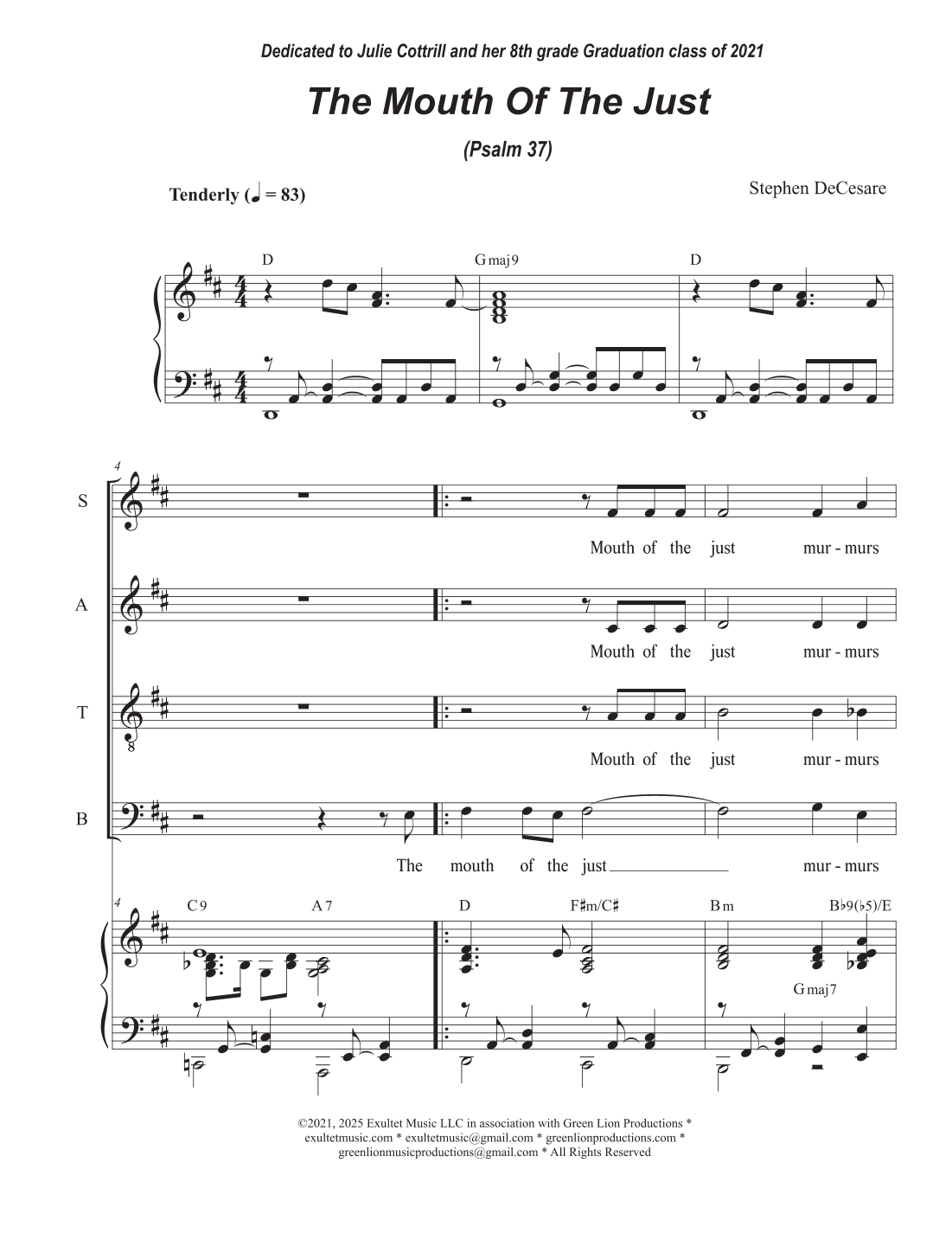 The Mouth Of The Just (Psalm 37) (Vocal Quartet - (SATB)