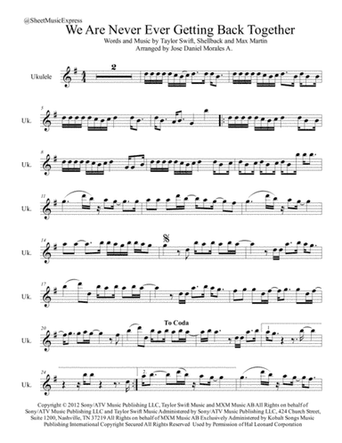We Are Never Ever Getting Back Together (arr. Jose Daniel Morales A.)