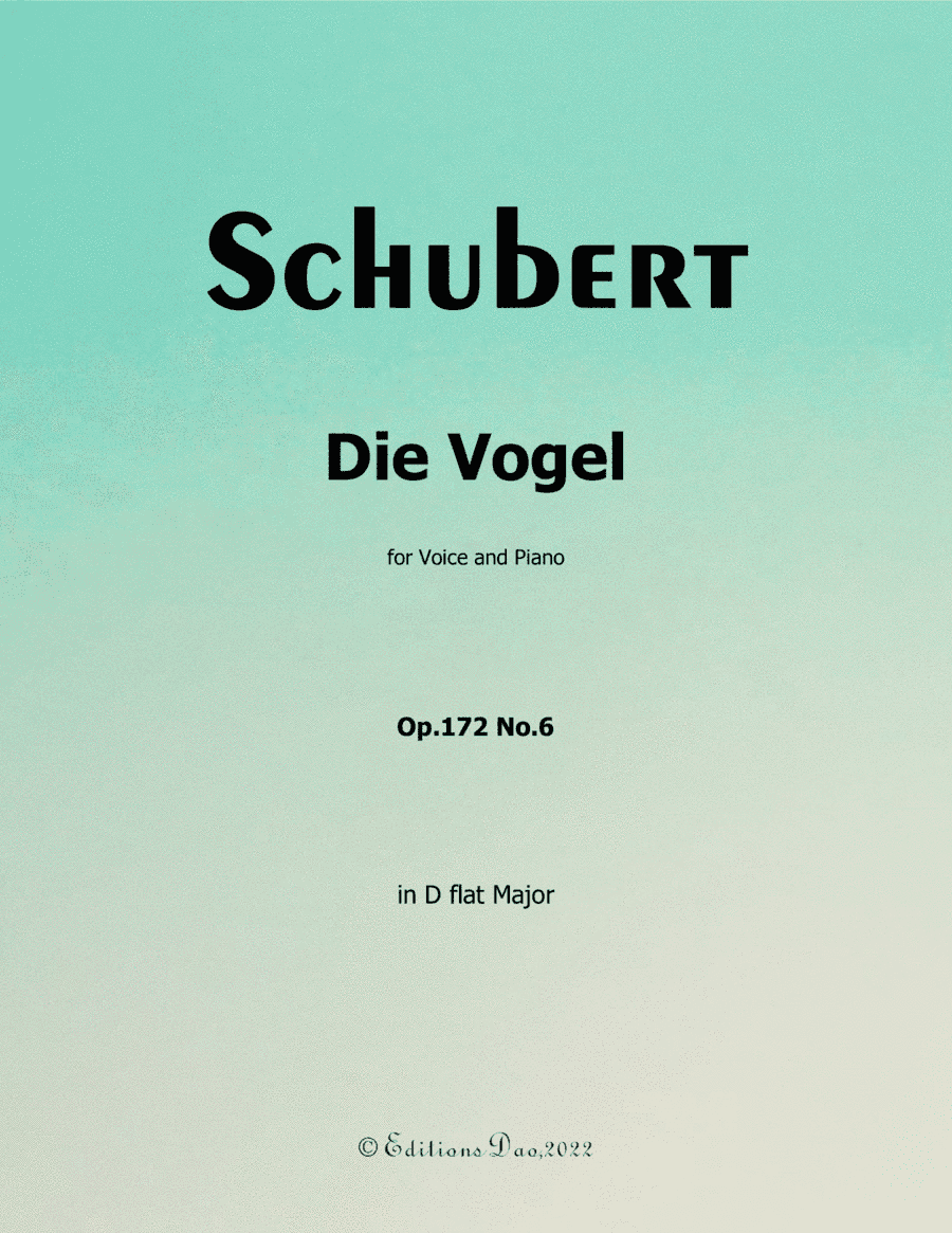 Die Vogel, by Schubert, in D flat Major (arr. Editions Dao)