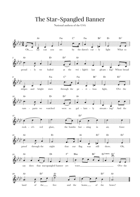 The Star Spangled Banner (National Anthem of the USA) - with lyrics - A-flat Major (arr. Cadenza Editions)
