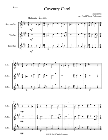 Coventry Carol for saxophone trio (arr. David Warin Solomons)