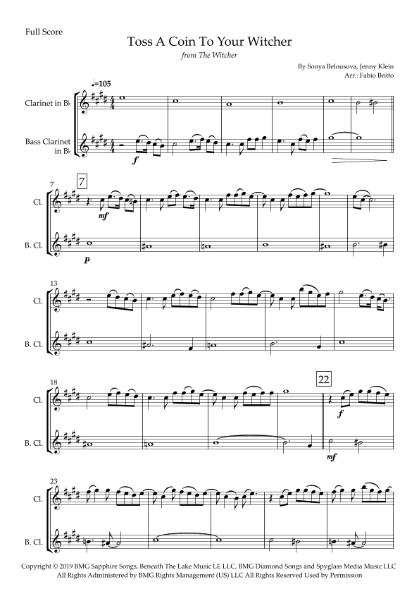 Toss A Coin To Your Witcher (arr. Fabio Britto)