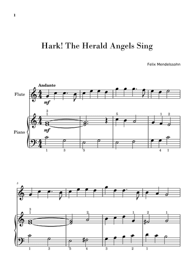 Hark! The Herald Angels Sing (Easy Flute with Piano Accompaniment) (arr. Gisele Sant'Ana)