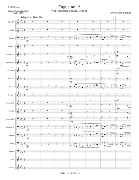 Fugue no. 9, Well-Tempered Clavier, Book II - Extra Score (arr. Glen D. Lienhart)