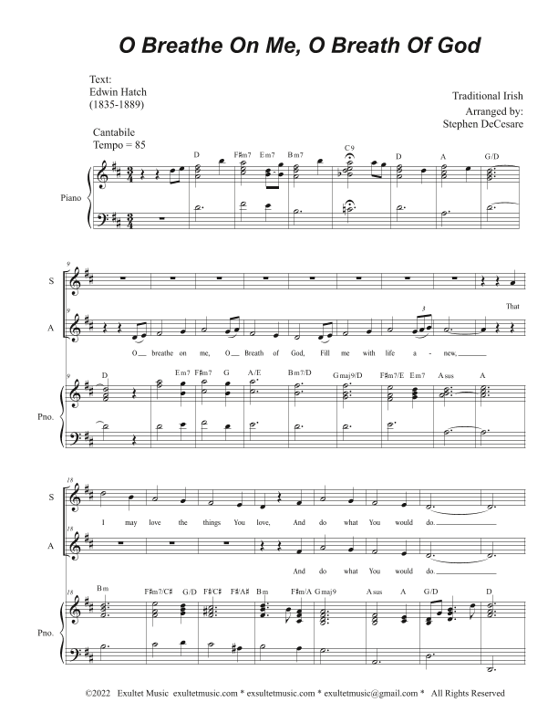 O Breathe On Me, O Breath Of God (Duet for Soprano and Alto solo) (arr. Stephen DeCesare)