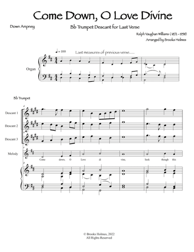 Come Down, O Love Divine (Down Ampney) 3 Trumpet Descants with Church Organ (arr. Brooks Holmes)