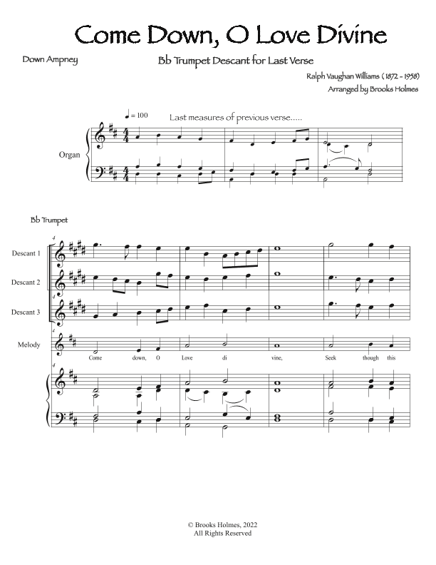 Come Down, O Love Divine (Down Ampney) 3 Trumpet Descants with Church Organ (arr. Brooks Holmes)