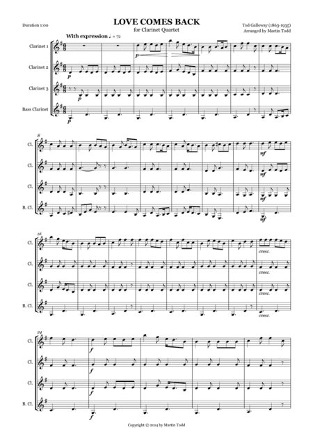 Love Comes Back for Clarinet Quartet (arr. Martin Todd)