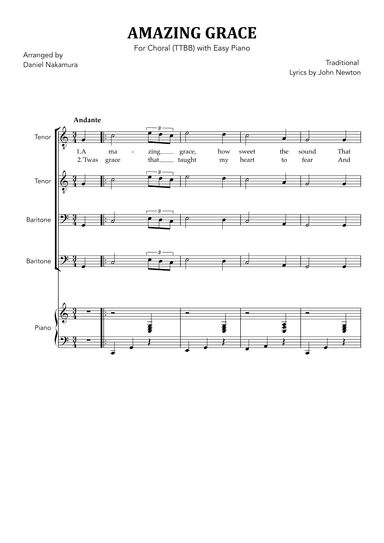 Amazing Grace (for Choral - TTBB with Easy Piano) (arr. Daniel Nakamura)