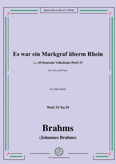 Brahms-Es war ein Markgraf überm Rhein,WoO 33 No.29,in a flat minor,for Voice&Pno (arr. MSM)