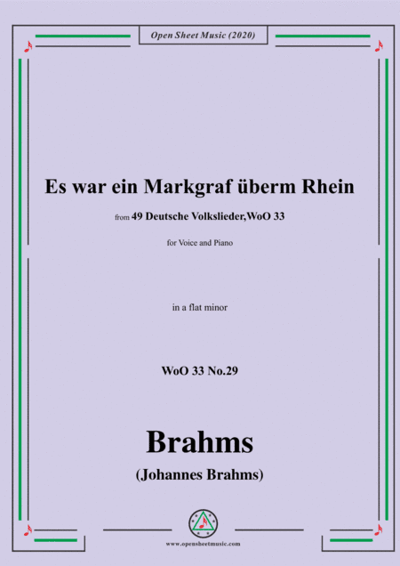 Brahms-Es war ein Markgraf überm Rhein,WoO 33 No.29,in a flat minor,for Voice&Pno (arr. MSM)
