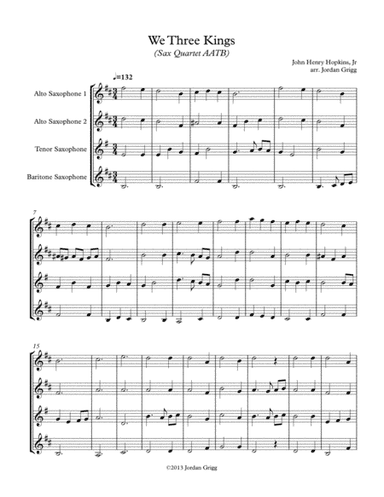 We Three Kings (Sax Quartet AATB) (arr. Jordan Grigg)