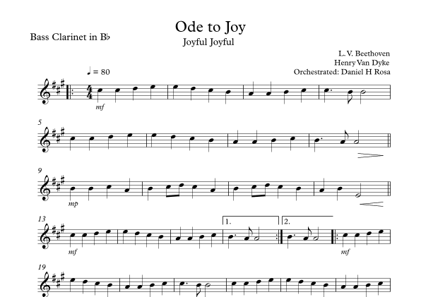 Ode to Joy - Joyful Joyful - Easy Bass Clarinet (arr. Daniel H Rosa)