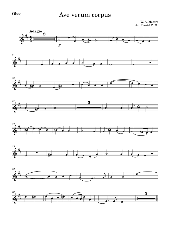 Ave verum corpus for oboe (easy) (arr. Daniel C. M.)