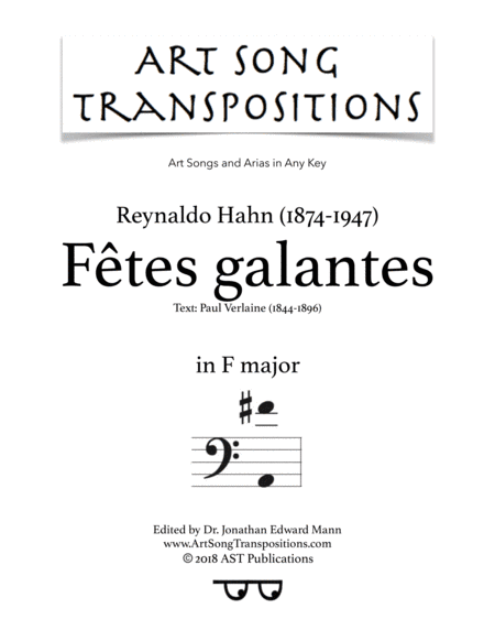 HAHN: Fêtes galantes (transposed to F major, bass clef) (arr. ArtSongTranspositions.com)