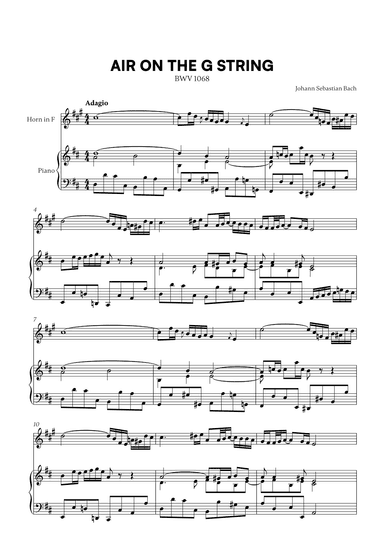 Johann Sebastian Bach - Air on the G String (for French Horn and Piano) (arr. Cadenza Editions)