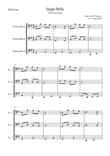 Jingle Bells (Christmas Song) for Cello Trio (arr. Fabio Britto)