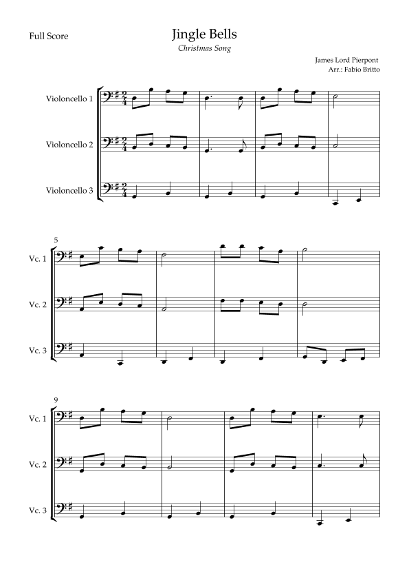 Jingle Bells (Christmas Song) for Cello Trio (arr. Fabio Britto)