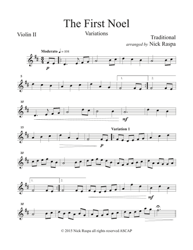 The First Noel (variations for string orchestra) Violin II part (arr. Nick Raspa)