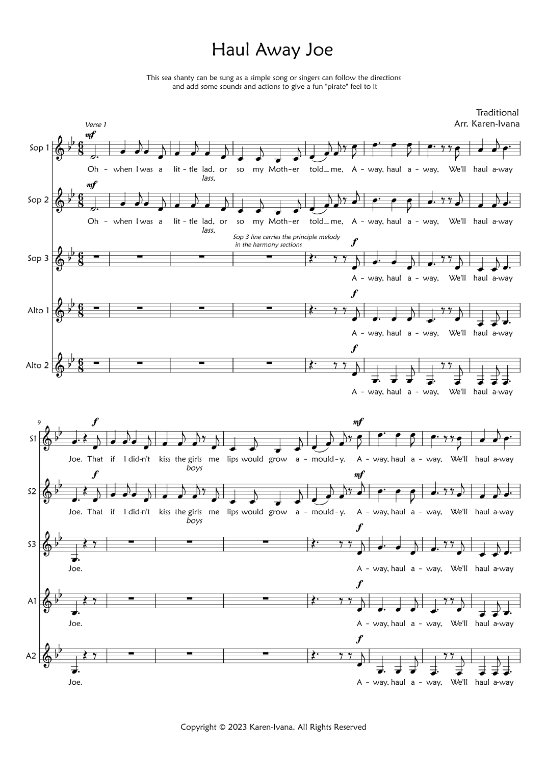 Haul Away Joe (arr. Karen Ivana)