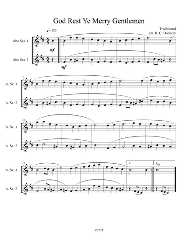 God Rest Ye Merry Gentlemen (Alto Sax Duet) (arr. B. C. Dockery)