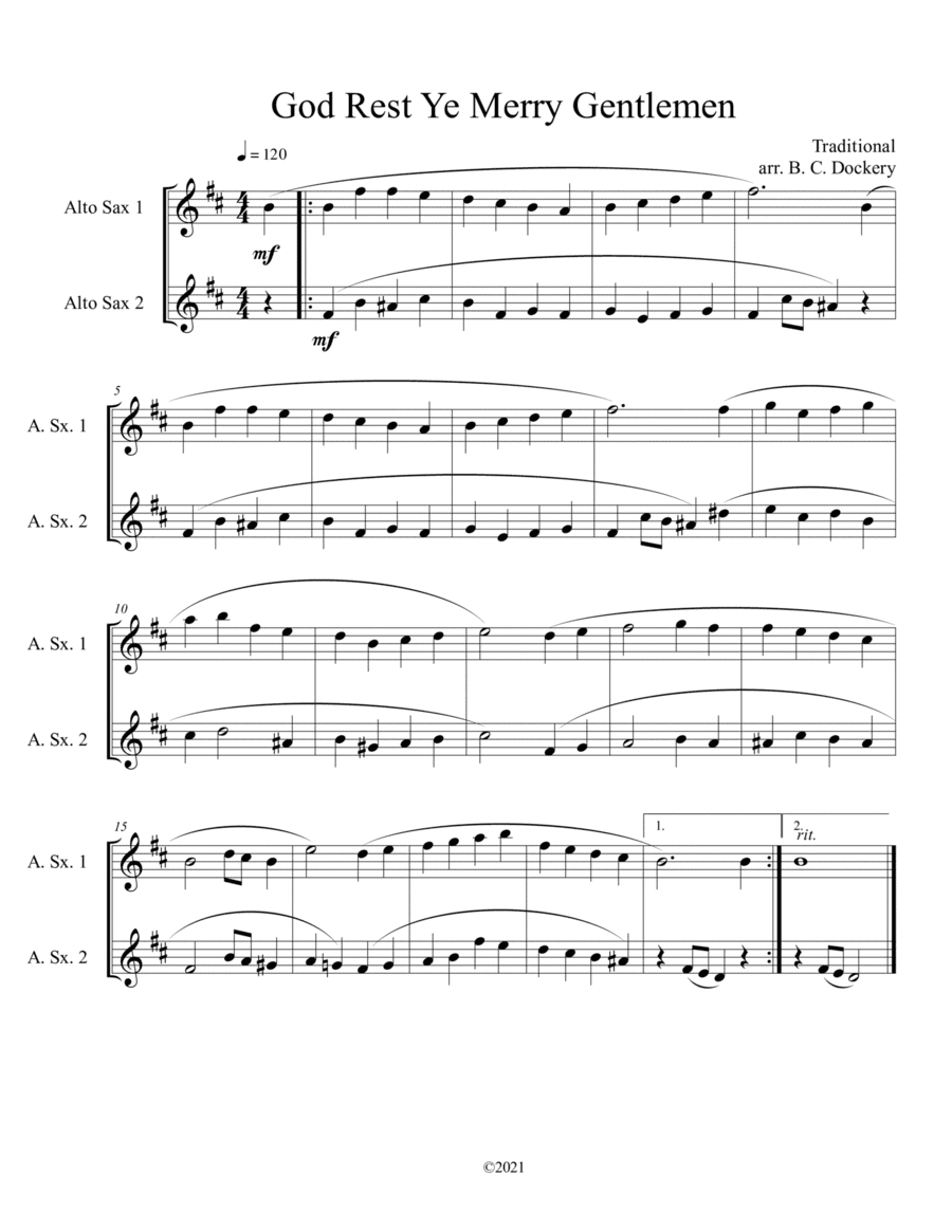 God Rest Ye Merry Gentlemen (Alto Sax Duet) (arr. B. C. Dockery)