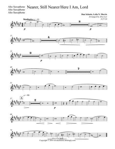 Nearer, Still Nearer/Here I Am,Lord - Alto Saxophone (arr. Alva J Lee)