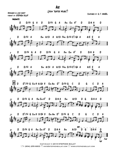 Air (from "Water Music") (Handel) - Lead sheet (key of D) (arr. Stephen Bulat)