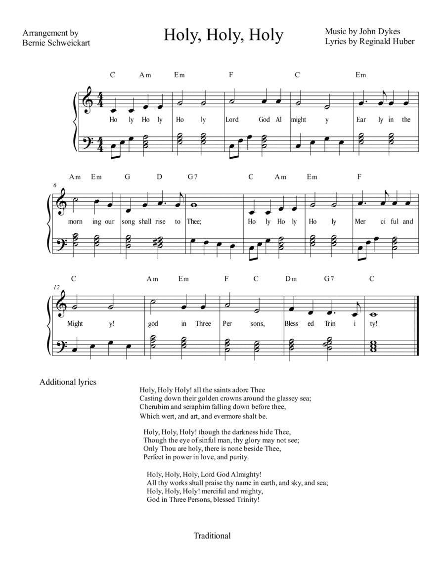 Holy ,Holy, Holy  (In C Major) (arr. Bernie Schweickart)
