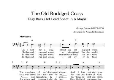 The Old Rugged Cross in A Major - Easy Bass Clef Lead Sheet (arr. Amanda Cerqueira Rodrigues)