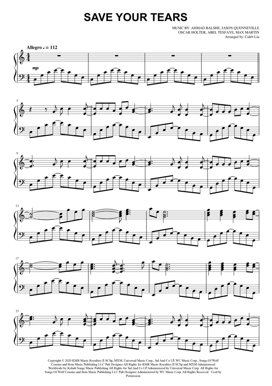 Save Your Tears (arr. Caleb Liu)