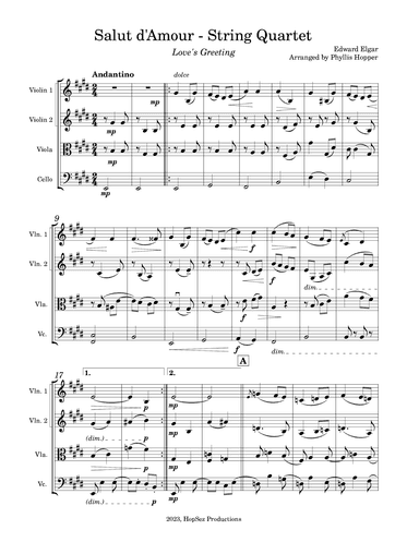 Salut D'amour - String Quartet (arr. Phyllis Hopper)
