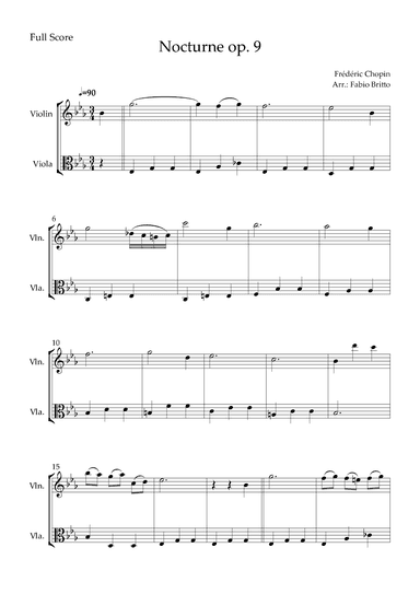 Nocturne Op.9 No. 2 (Frédéric Chopin) for Violin & Viola Duo (arr. Fabio Britto)