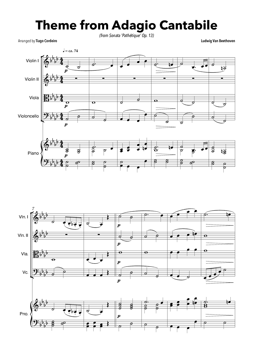 Theme From Adagio Cantabile (from Sonata 'Pathétique' Op.13) (arr. Tiago Cordeiro)