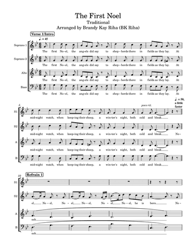 The First Noel (SSAB, key of Gm) (arr. Brandy Kay Riha / BK Riha)