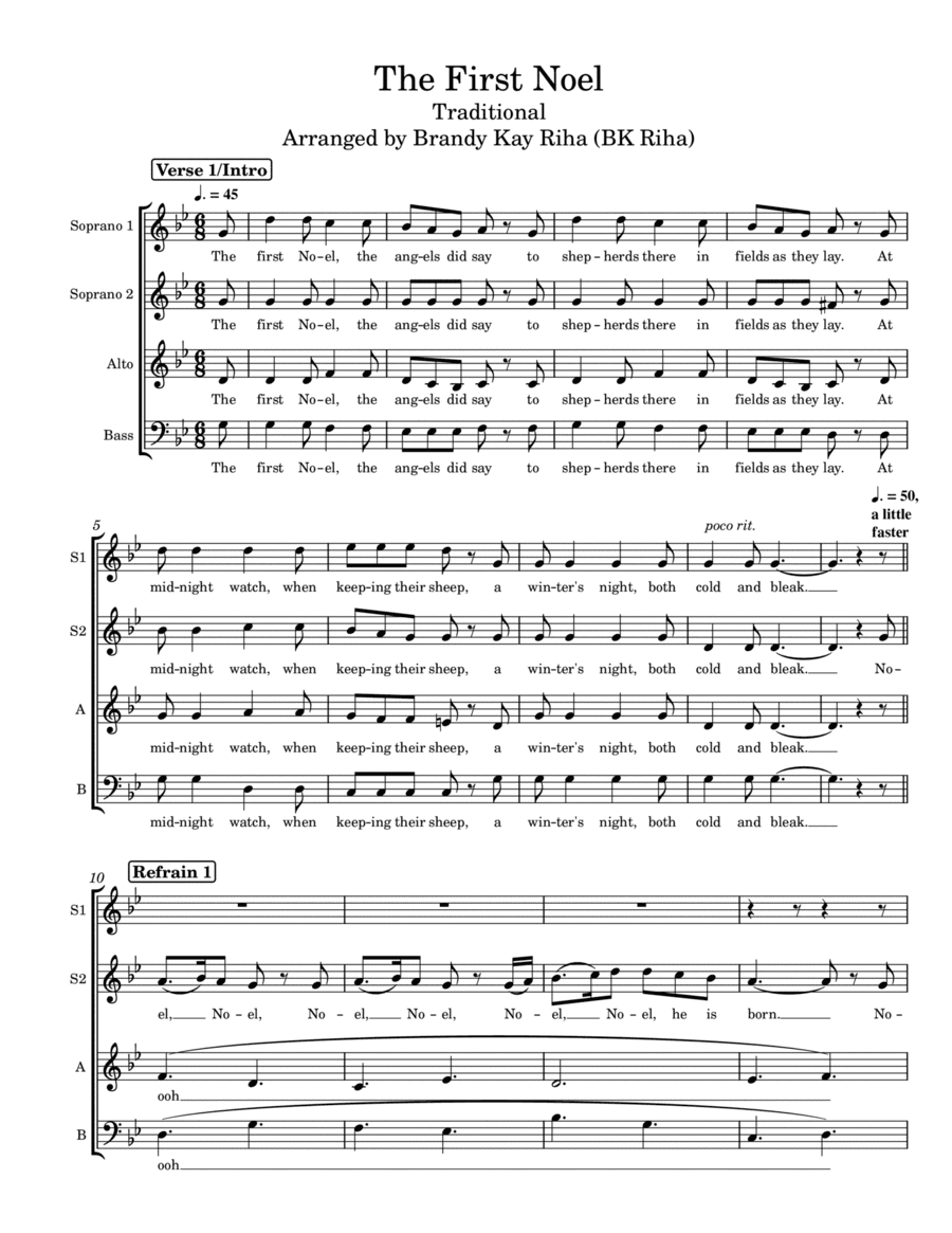 The First Noel (SSAB, key of Gm) (arr. Brandy Kay Riha / BK Riha)