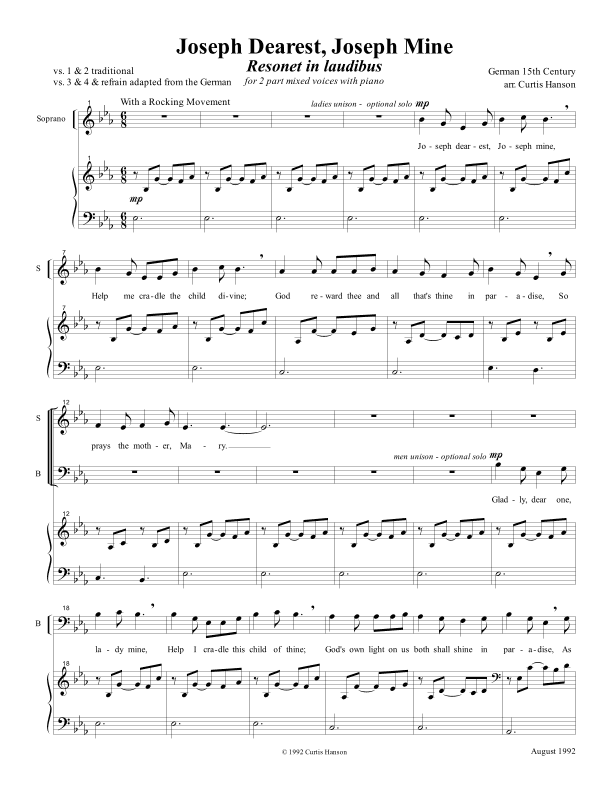 Joseph Dearest, Joseph Mine (SB) (arr. Curtis Hanson)