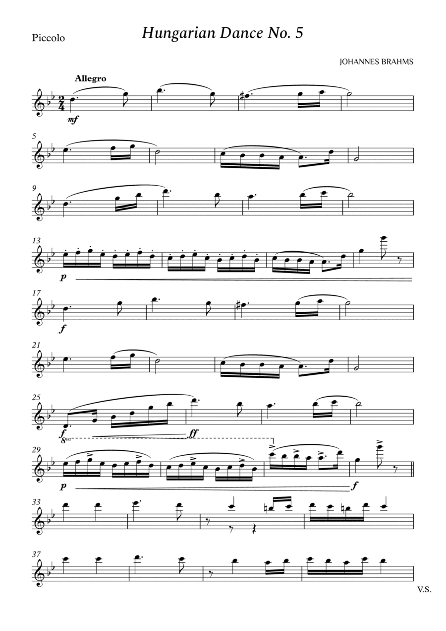 Hungarian Dance No. 5 for Piccolo (arr. Cássio Silva Chaves)
