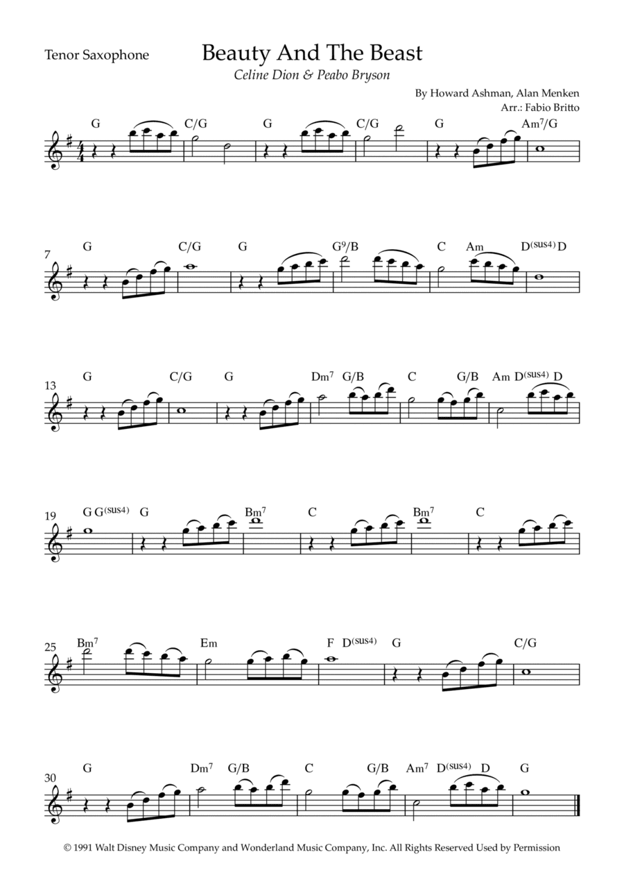 Beauty And The Beast (arr. Fernando Britto)
