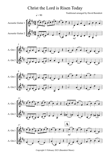 Christ the Lord is Risen Today for Guitar Duet (arr. David Burndrett)