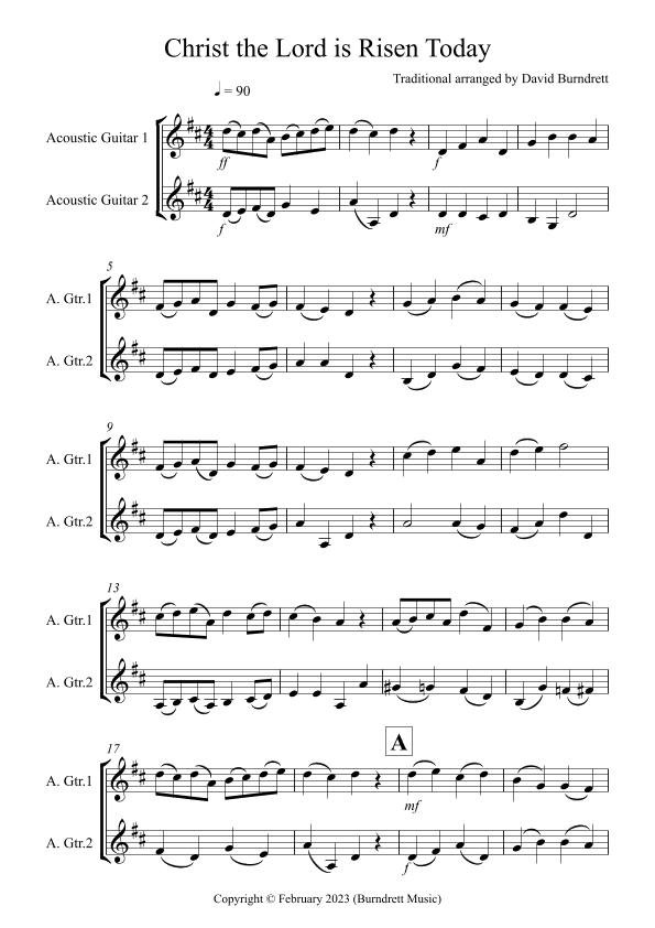 Christ the Lord is Risen Today for Guitar Duet (arr. David Burndrett)