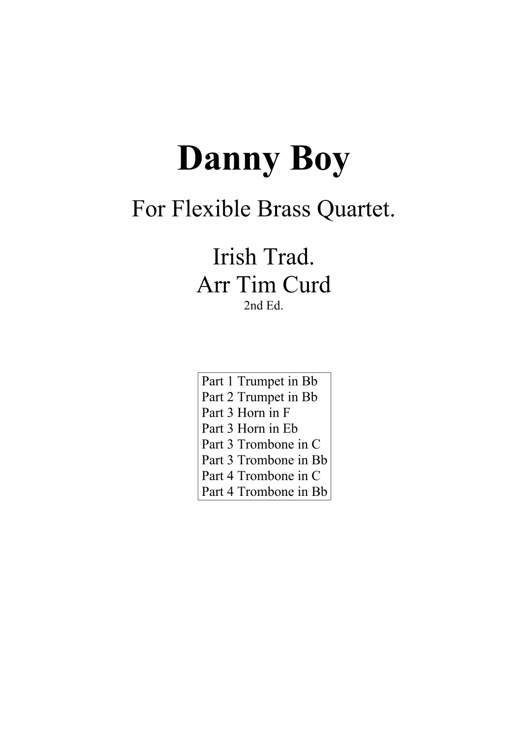 Danny Boy For Flexible Brass Quartet (arr. Tim Curd)