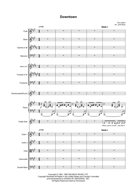 Downtown - Orchestral Arrangement w/piano - A Major (arr. Jack Ross)