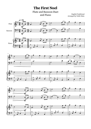 The First Noel - Flute and Bassoon Duet with Piano (arr. Valdir Maia)