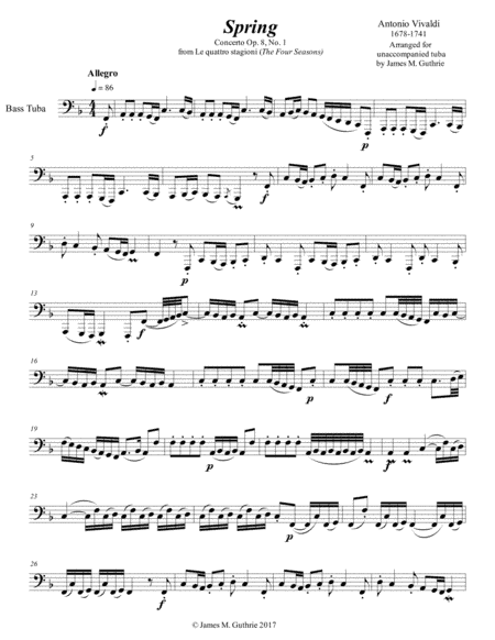 Vivaldi - The Four Seasons: Spring for Solo Tuba (arr. James M. Guthrie, ASCAP)
