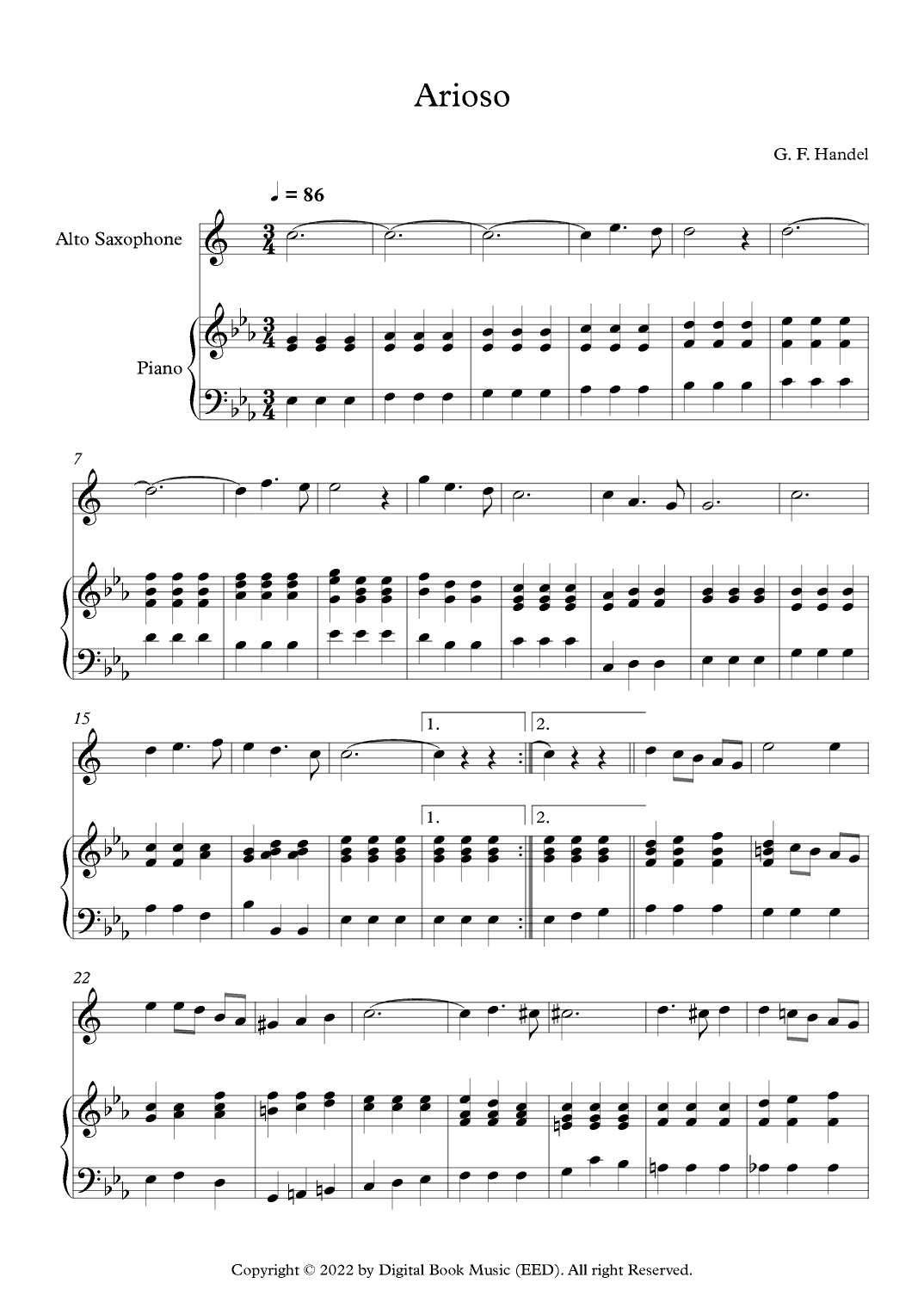 Arioso - George Frideric Handel (Alto Sax + Piano) (arr. Digital Book Music)