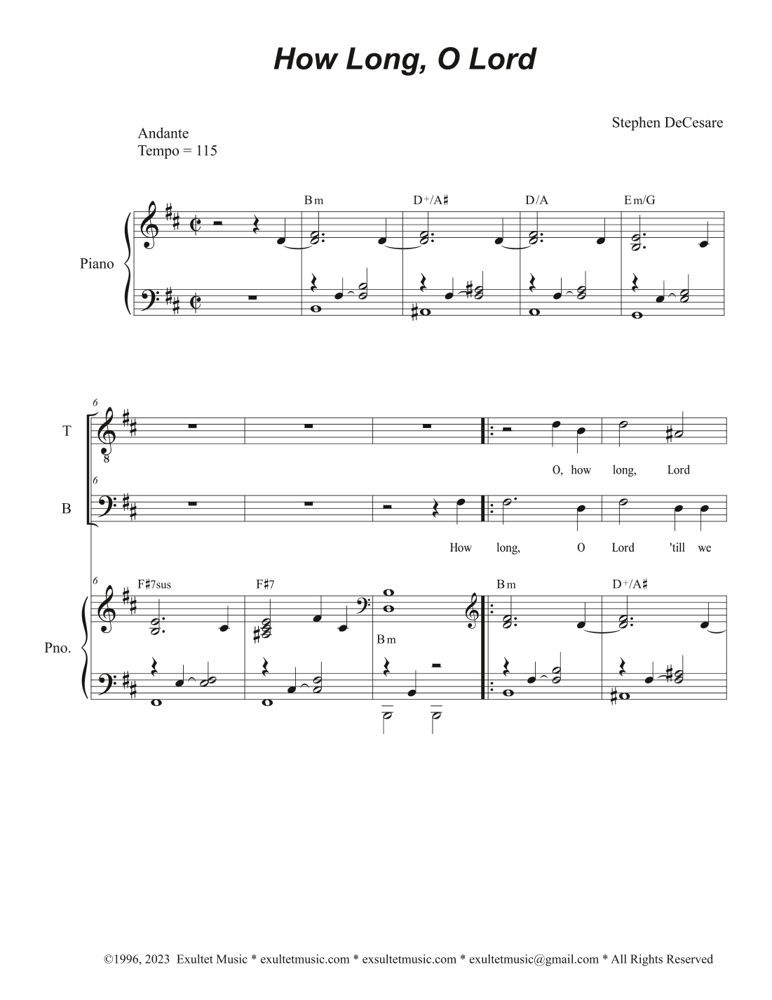 How Long, O Lord (Duet for Tenor and Bass solo)