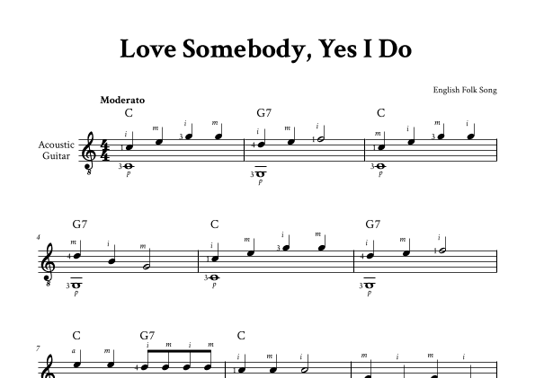 Love Somebody, Yes I Do - Fingerstyle Guitar (with Chords and Fingering) (arr. Yuri Noronha)