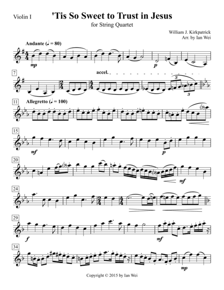 'Tis So Sweet to Trust in Jesus for String Quartet (arr. Ian Wei)